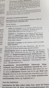 Hinweise, die ihr vor der OP beachtet solltet. Ganz wichtig: Ihr müsst nüchtern sein.